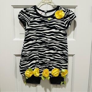 Bonnie Baby Black and White Zebra Bubble Tunic with Yellow Floral Accents